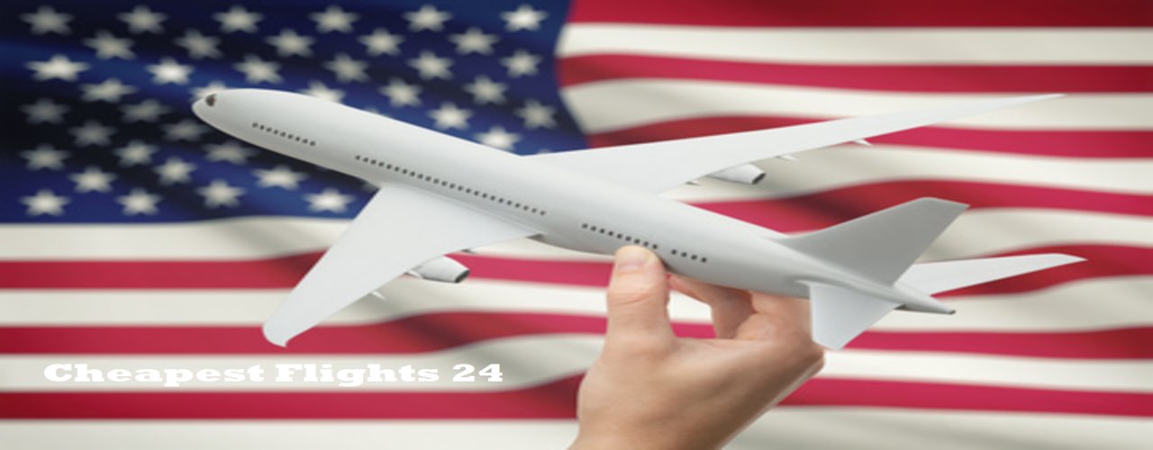 Airplane in hand with flag on background - United States